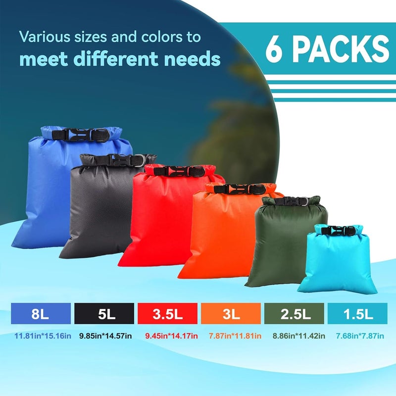 ILZAR Store 6PCS Dry Bags Waterproof, Lightweight Dry Bags for Kayaking Waterproof，Outdoor Waterproof Bag for Kayaking Hiking Boating Camping - Image 2